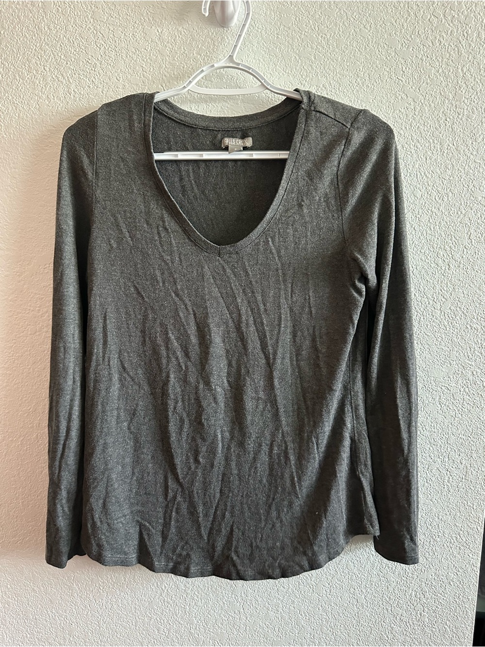 Women's Long Sleeve V-Neck Top - Charcoal Gray